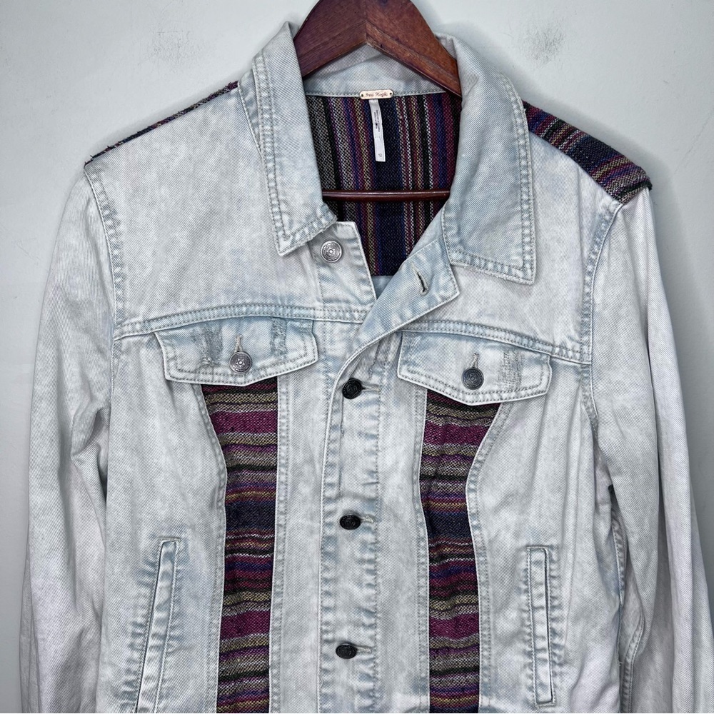 Free People Baja Jacket Distressed Cropped Size 12 Trucker Jacket Southwestern - Picture 3 of 16